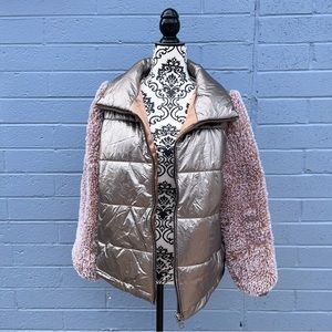 Guess Fabrizia Bronze Multi Puffer Jacket Large NWT